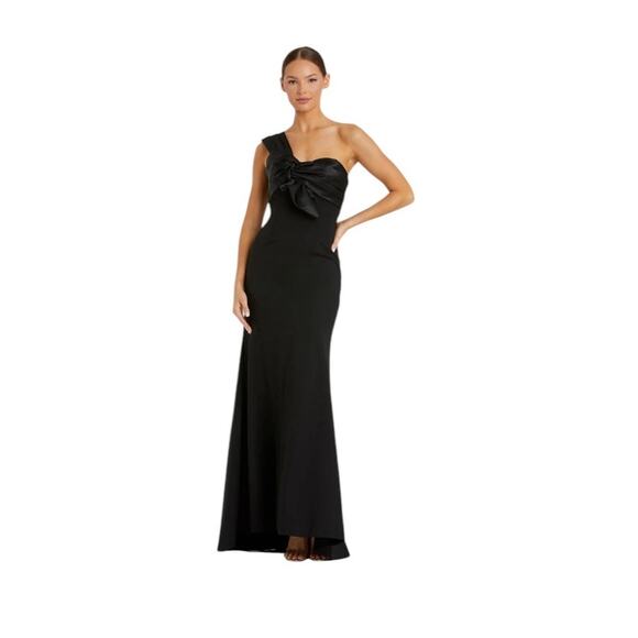 Mac Duggal Size 14 NEW Black One Shoulder Draped Trumpet Gown Style 49547 - Picture 1 of 9